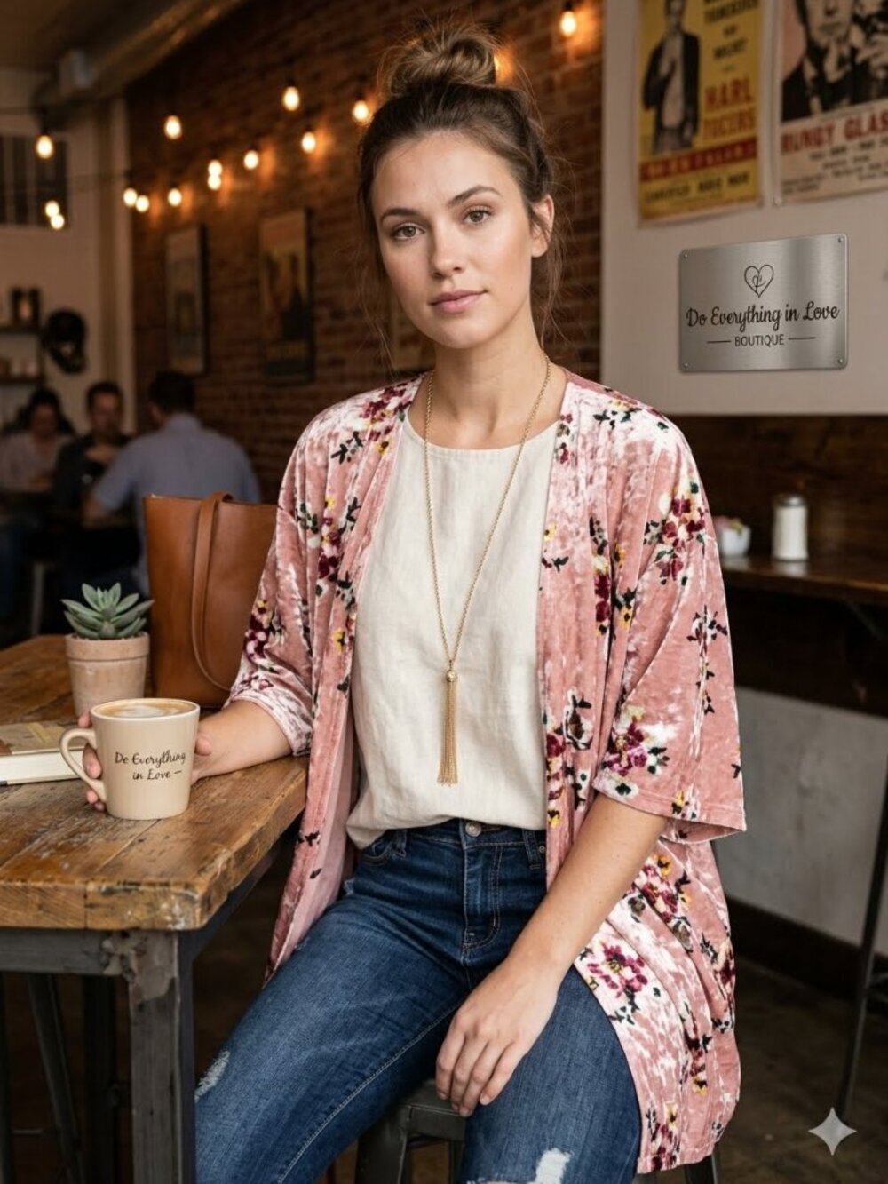 Do Everything in Love Women's One Size Velour Floral Kimono Cardigan Cover-Up